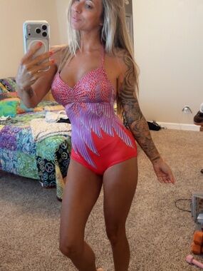 Vintage Red and Purple One-Piece Swimsuit